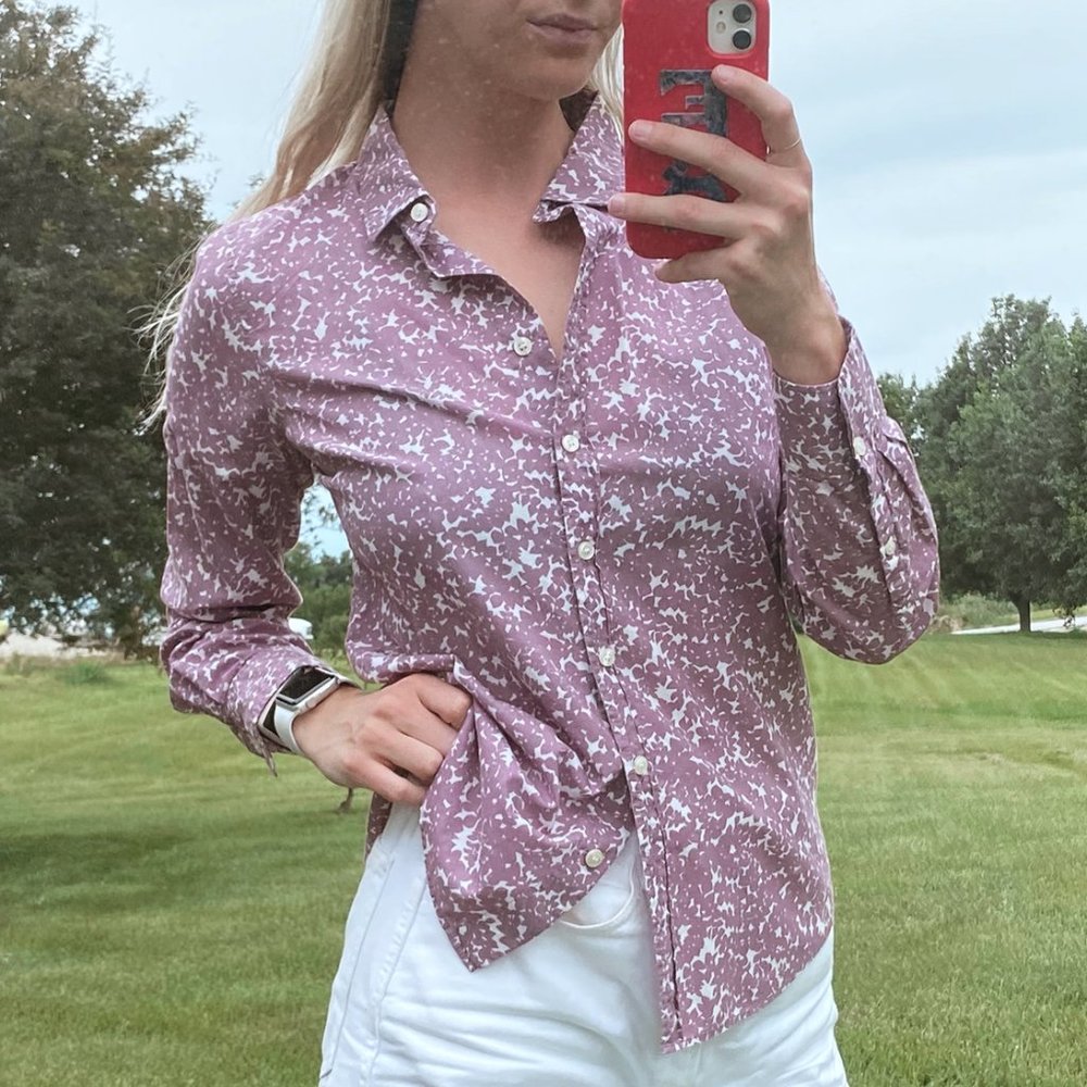 J Crew Button Down Shirt Purple/White print. SZ S